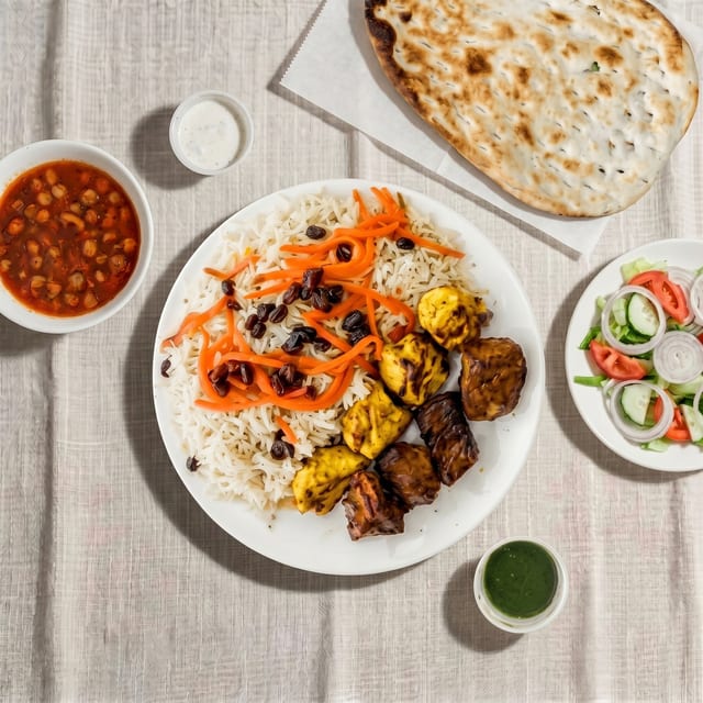 Chicken & Lamb Kabob Platter.